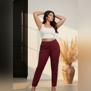 Old Navy Pixie Hi Rise SZ 26 Bold Dark Red Flat Front Stretch Preppy Pants